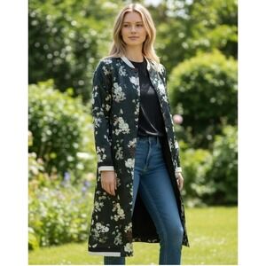 Womens szL Blushing Heart Floral Duster Coat Maxi Long Bomber Flight Jacket Fall